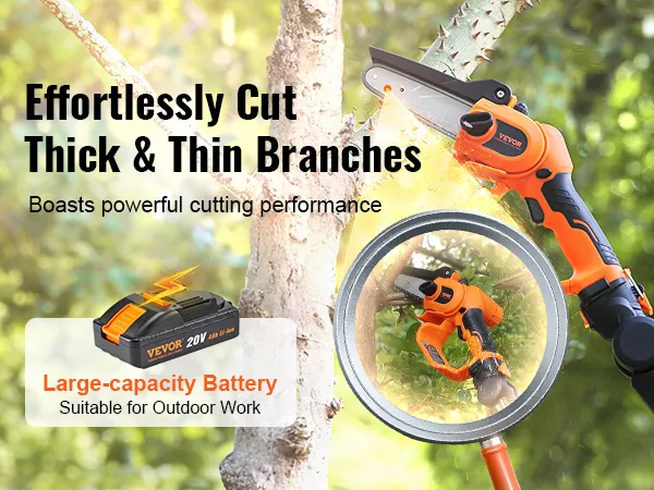 VEVOR 2-in-1 Cordless Pole Saw & Mini Chainsaw, 20V 4Ah Battery Pole Chainsaw, 5" Cutting Capacity 8 ft Reach Pole Saw for Branch Cutting & Tree Trimming (Battery and Blade Cover Included)