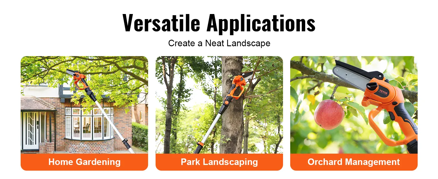 Motosierra de pértiga inalámbrica VEVOR para jardinería doméstica, paisajismo de parques y gestión de huertos.