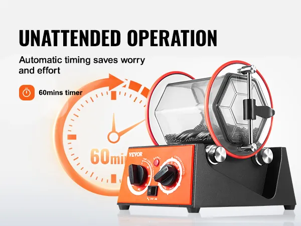 VEVOR Schmuckpolier-Trommel mit 60-Minuten-Timer und Automatikbetrieb für müheloses Polieren.