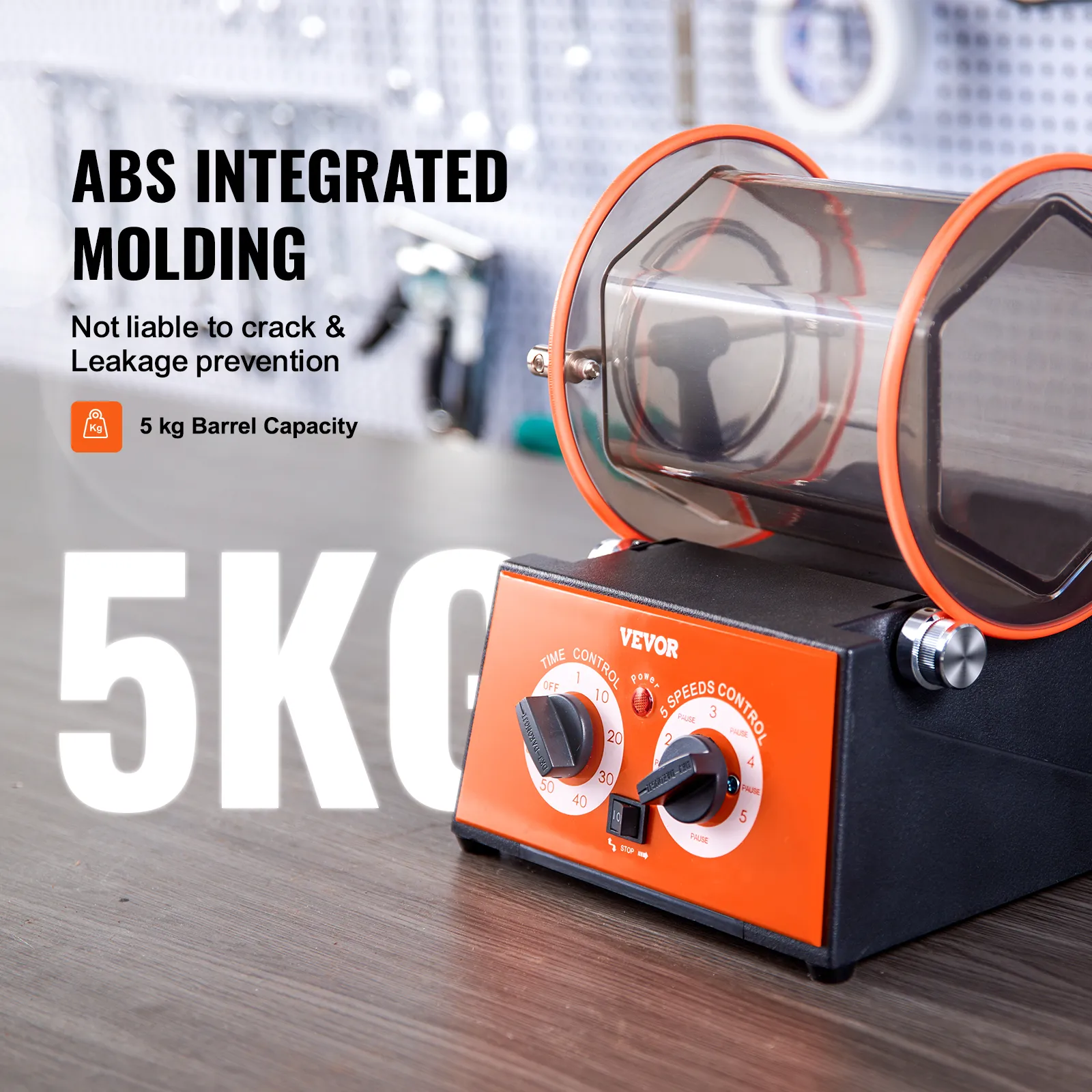 VEVOR jewelry polisher with abs integrated molding, 5kg barrel capacity for efficient polishing.