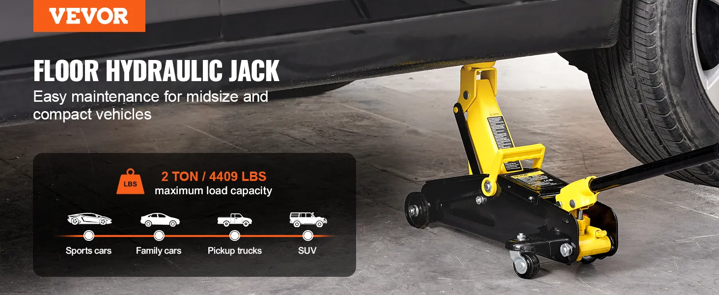 VEVOR Low Profile Floor Jack 2 Ton Heavy Duty Single Piston Hydraulic Pump