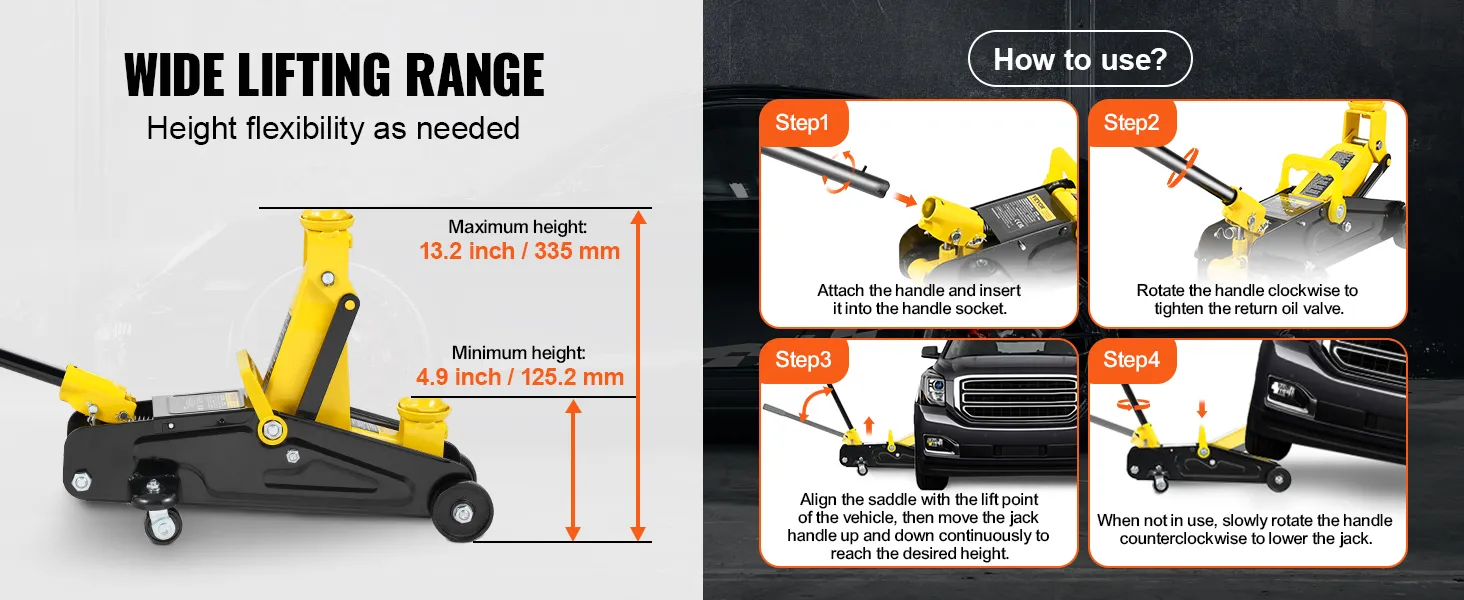 VEVOR Low Profile Floor Jack 2 Ton Heavy Duty Single Piston Hydraulic Pump