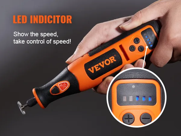 hand holding the VEVOR rotary tool kit with led speed indicator display.