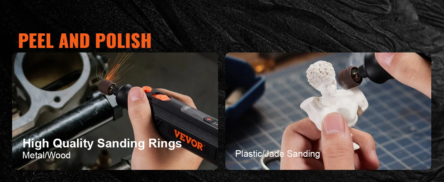 VEVOR rotary tool kit sanding metal, wood, plastic, jade with high-quality sanding rings.