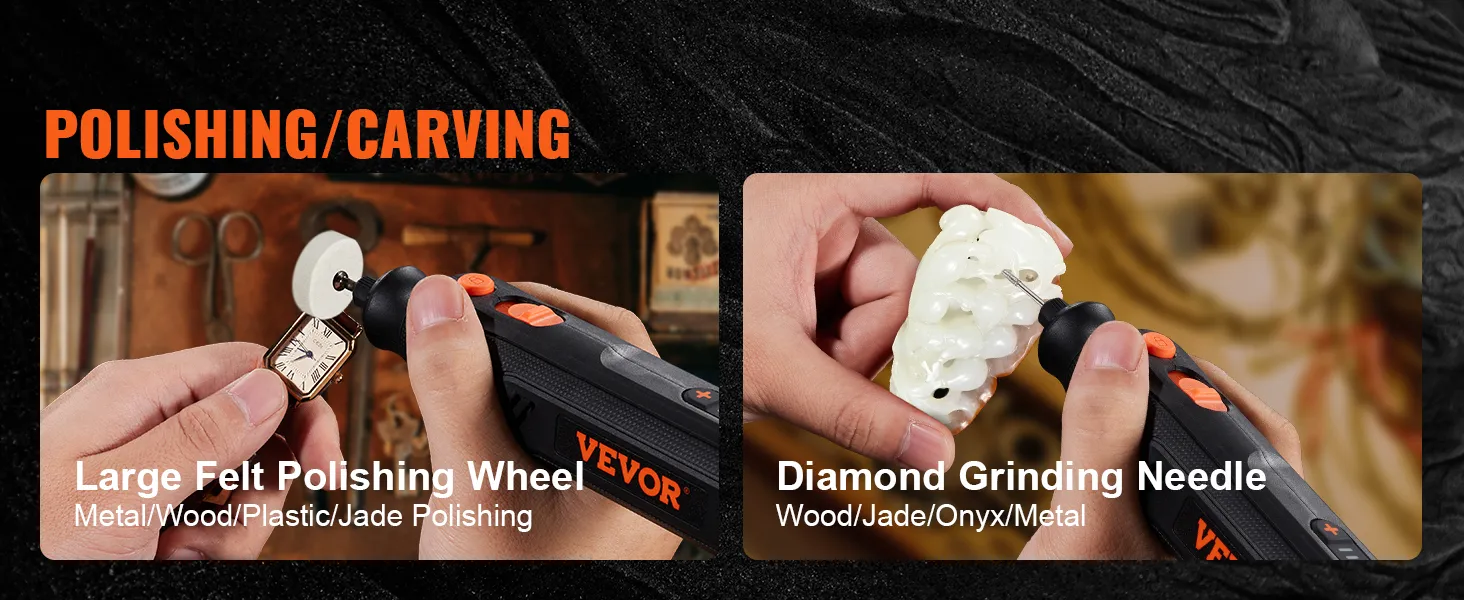 VEVOR rotary tool kit polishing large felt wheel and diamond grinding needle for metal, wood, jade.