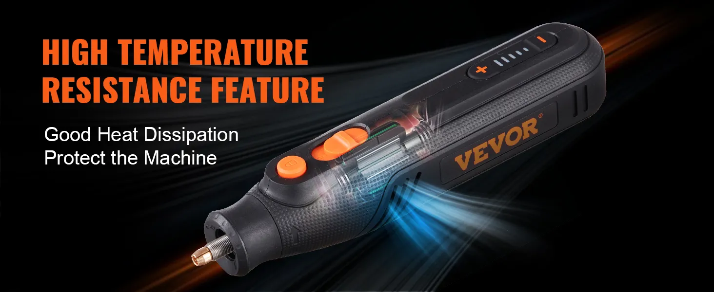 VEVOR rotary tool kit showcasing high temperature resistance and efficient heat dissipation.