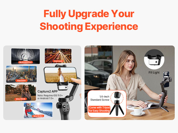 Somikon KI-Tracking Handy Gimbal 3 Achsen Mit Licht – Stabilisator Für Smartphones Bis 7,7 Zoll