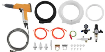 VEVOR powder coating machine with accessories including hoses, nozzles, and regulators.