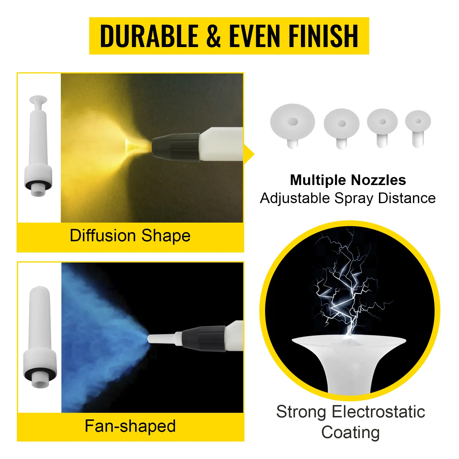 VEVOR powder coating machine with multiple nozzles for adjustable spray distance.