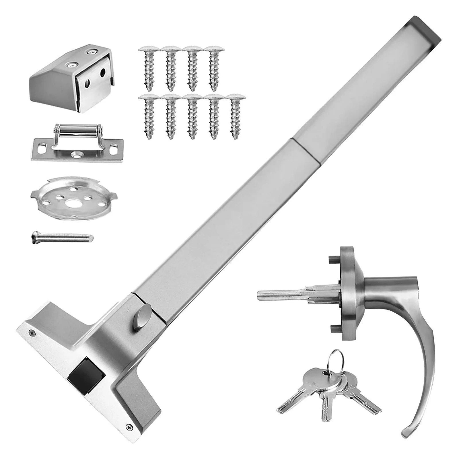 VEVOR panic exit device with screws, keys, and lever handle.