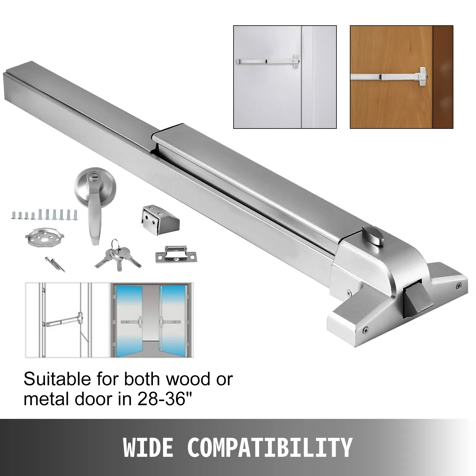 VEVOR panic exit device for wood or metal doors, includes installation kit. wide compatibility.