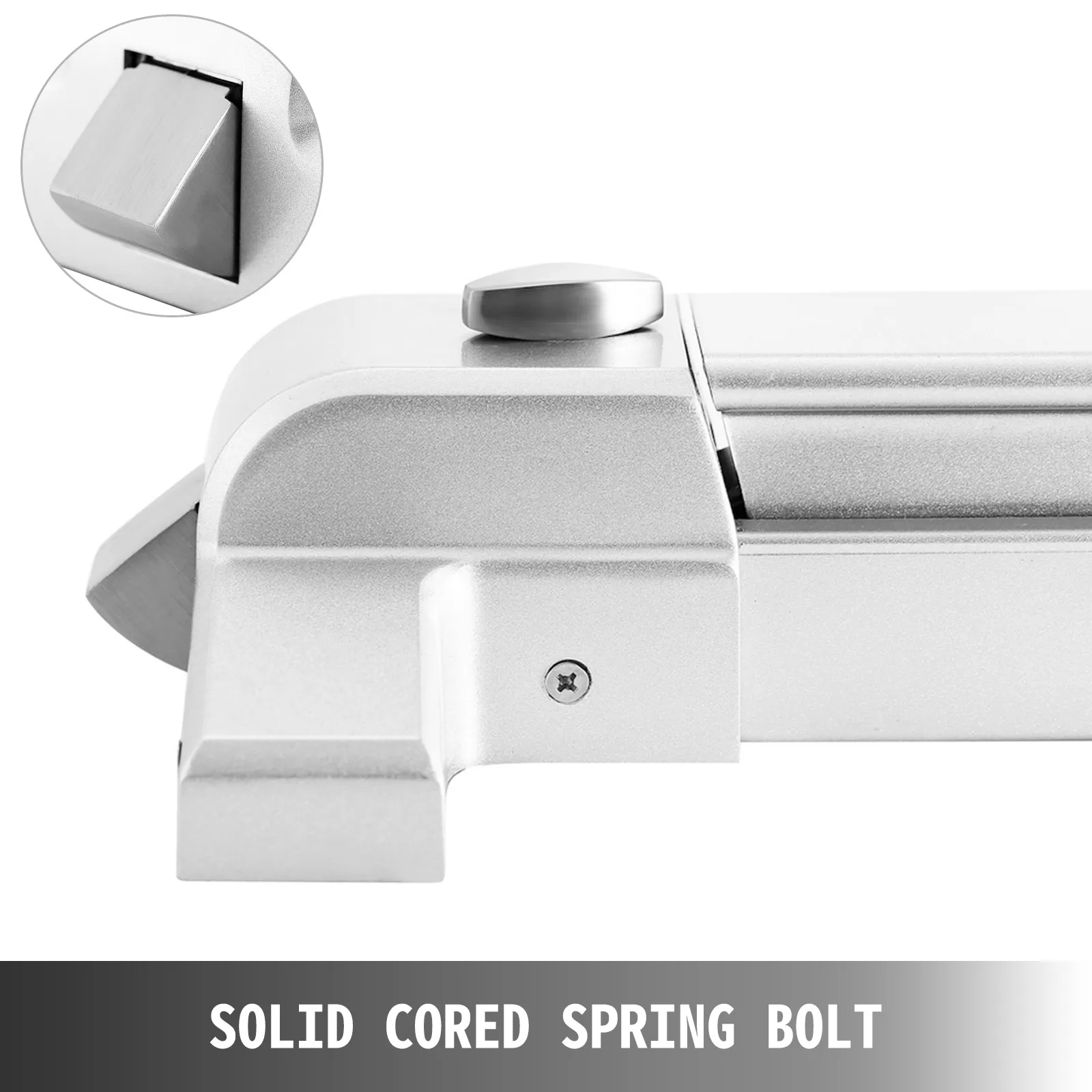 VEVOR panic exit device with solid cored spring bolt in silver finish.