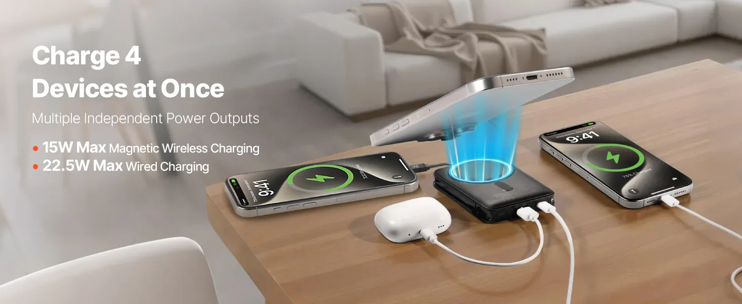 VEVOR 10000mAh Magnetic Wireless Power Bank – 20W, Type C