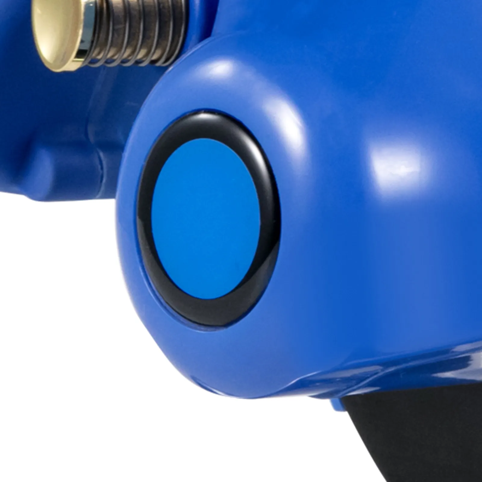 Detalle del botón azul en la cortadora de tela rotativa eléctrica VEVOR.