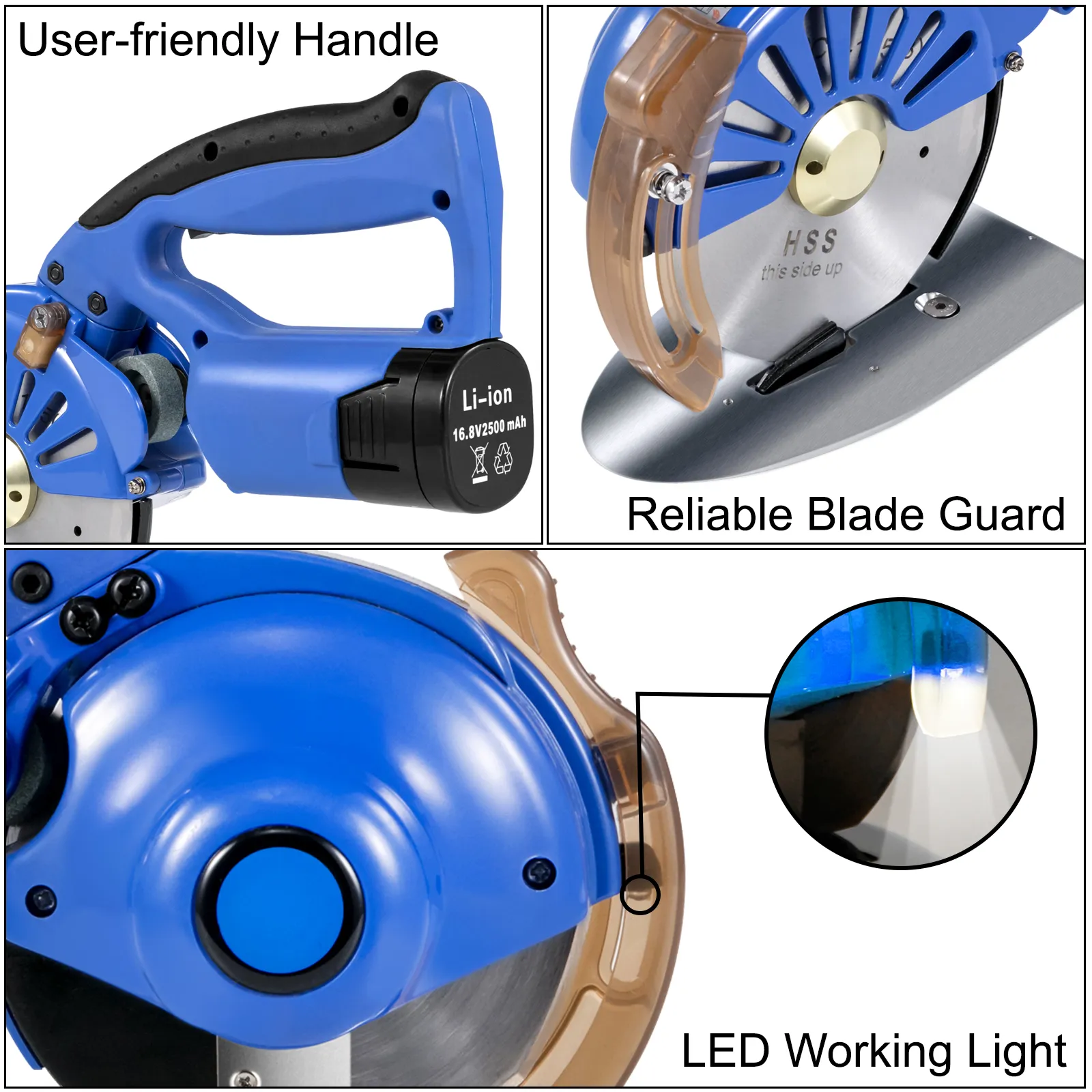 Cortadora de tela rotativa eléctrica VEVOR con mango fácil de usar, protector de cuchilla confiable, luz LED.