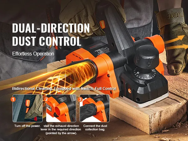 Pialla elettrica a batteria VEVOR dotata di controllo della polvere bidirezionale per un utilizzo senza sforzi.
