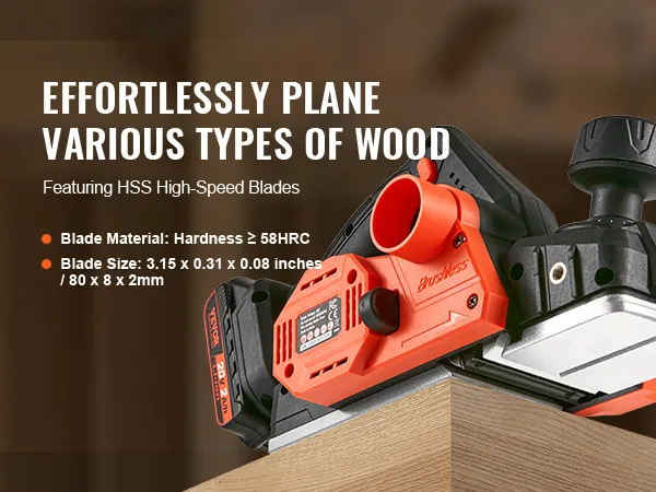 De VEVOR accu-elektrische handschaafmachine met HSS-snelschaven schaaft moeiteloos hout.