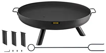 VEVOR fire pit bowl with stand, screws, and poker tool included.