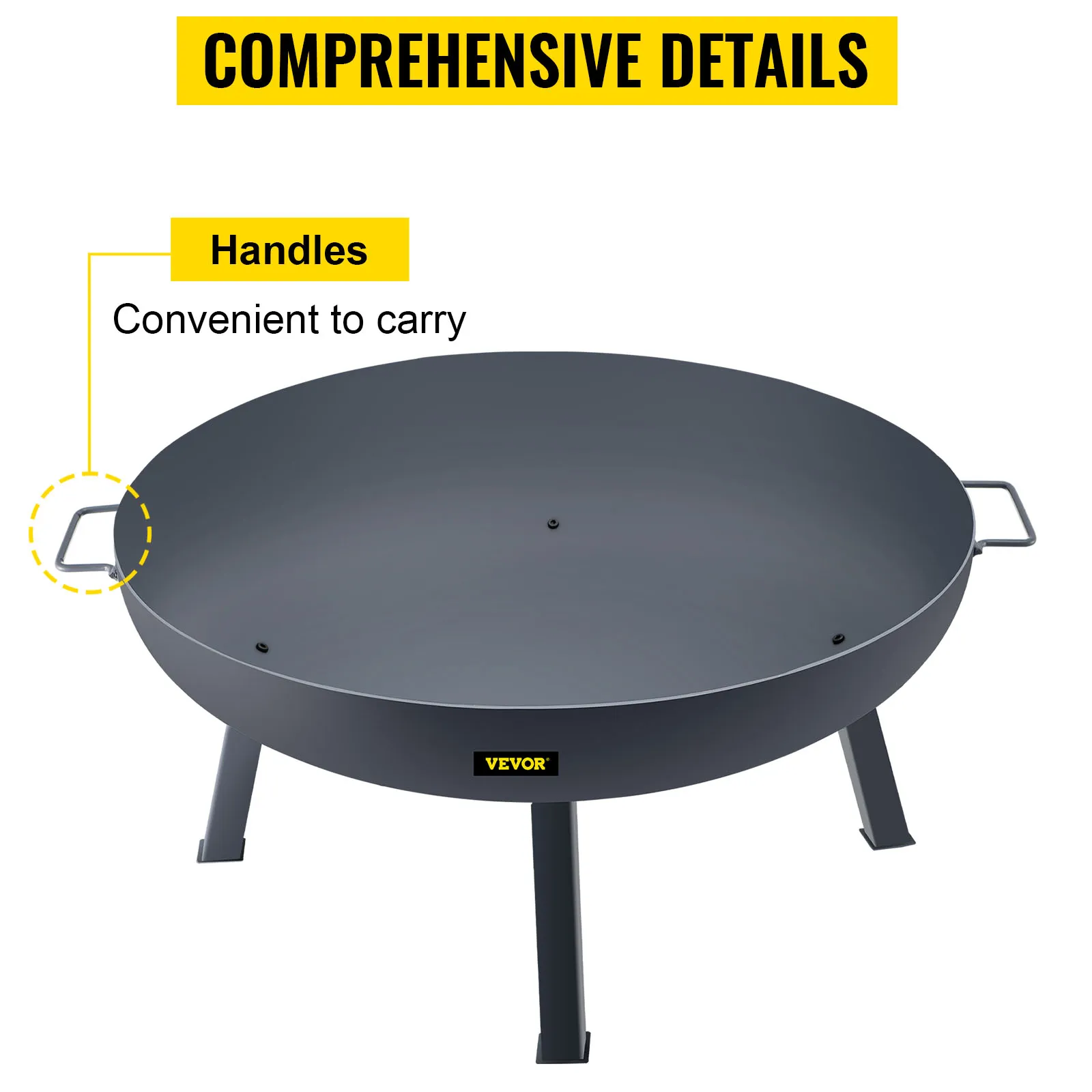 VEVOR fire pit bowl with handles, showcasing ease of portability.