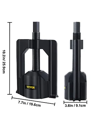 VEVOR u joint puller dimensions: 10.2in (h), 7.7in (w), 3.6in (d), displaying in black.