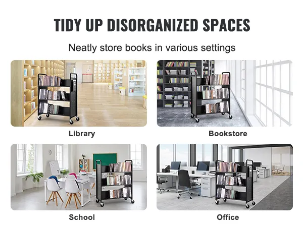 Bringen Sie mit dem VEVOR-Bücherwagen Ordnung in unordentliche Räume in Bibliotheken, Buchhandlungen, Schulen und Büros.