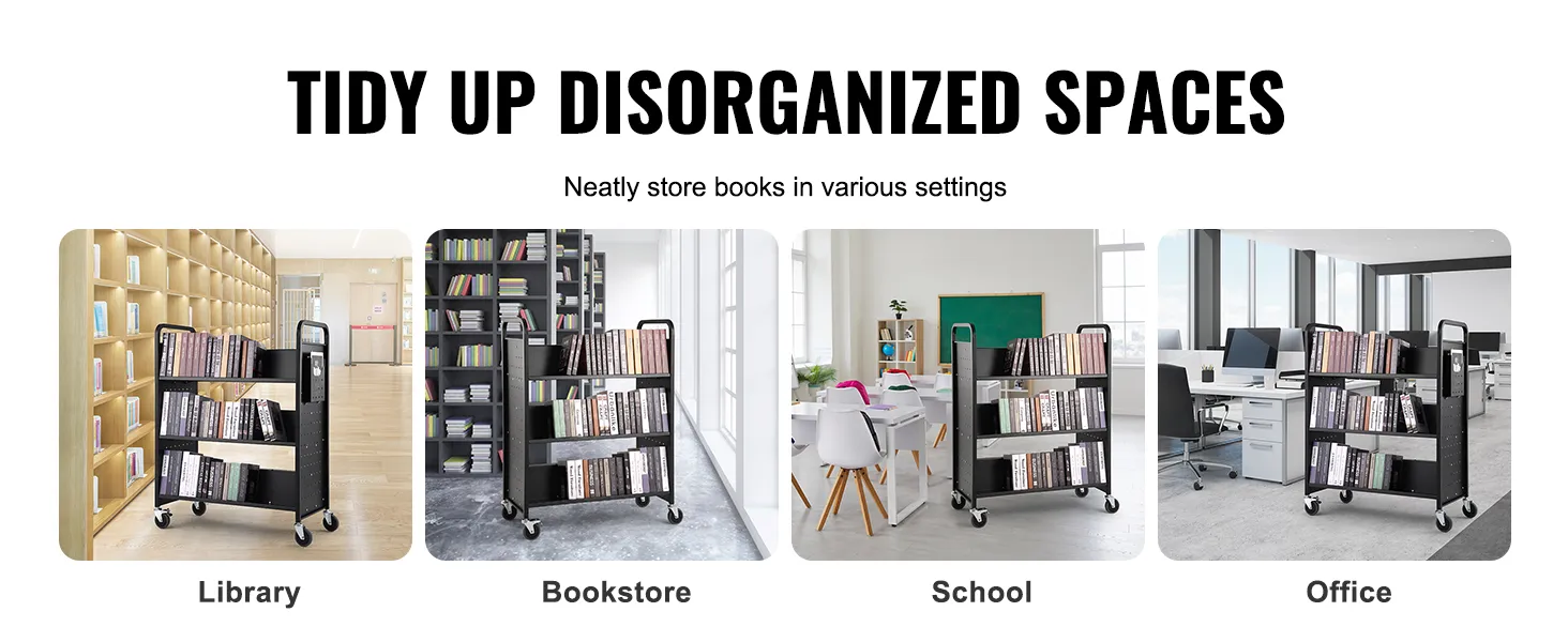 Bringen Sie mit dem VEVOR-Bücherwagen Ordnung in unordentliche Räume in Bibliotheken, Buchhandlungen, Schulen und Büros.