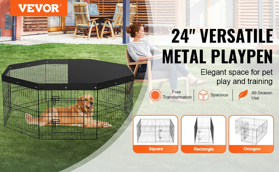 Parque de juegos para perros VEVOR: parque de juegos de metal espacioso y versátil de 24" para que las mascotas jueguen y entrenen en varias formas.