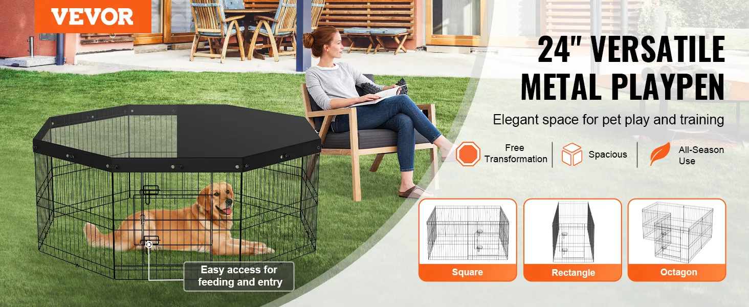 Parque de juegos para perros VEVOR: parque de juegos de metal espacioso y versátil de 24" para que las mascotas jueguen y entrenen en varias formas.