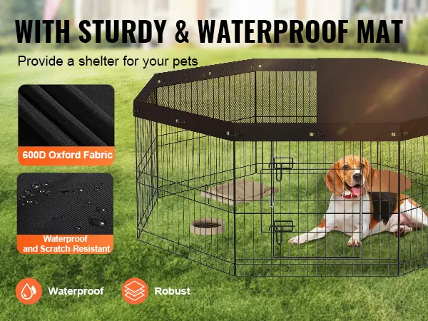 Parque de juegos para perros VEVOR con cubierta resistente e impermeable, que proporciona protección y visibilidad a las mascotas.