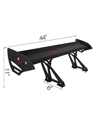 Alerón de ala VEVOR gt con medidas: 44" de ancho, 11" de alto, 6" de profundidad de base.