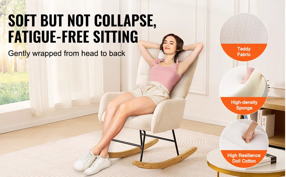 VEVOR Rocking Chair Nursery, Glider Rocking Chair with Soft Seat