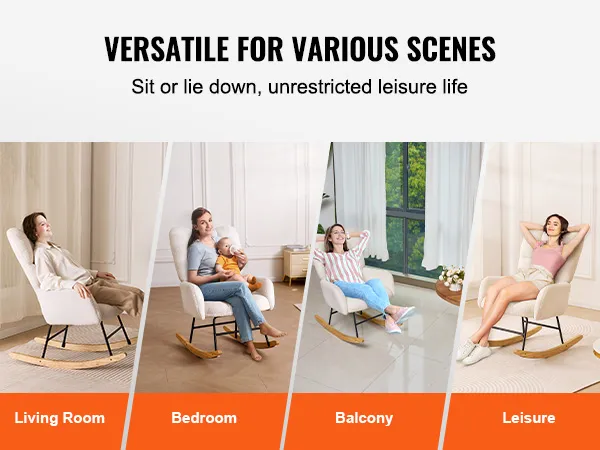 La sedia a dondolo VEVOR è versatile per soggiorno, camera da letto, balcone e spazi ricreativi.
