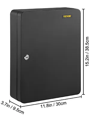 Armario para llaves VEVOR con dimensiones 15,2" x 11,8" x 3,7", acabado negro, cerradura segura.