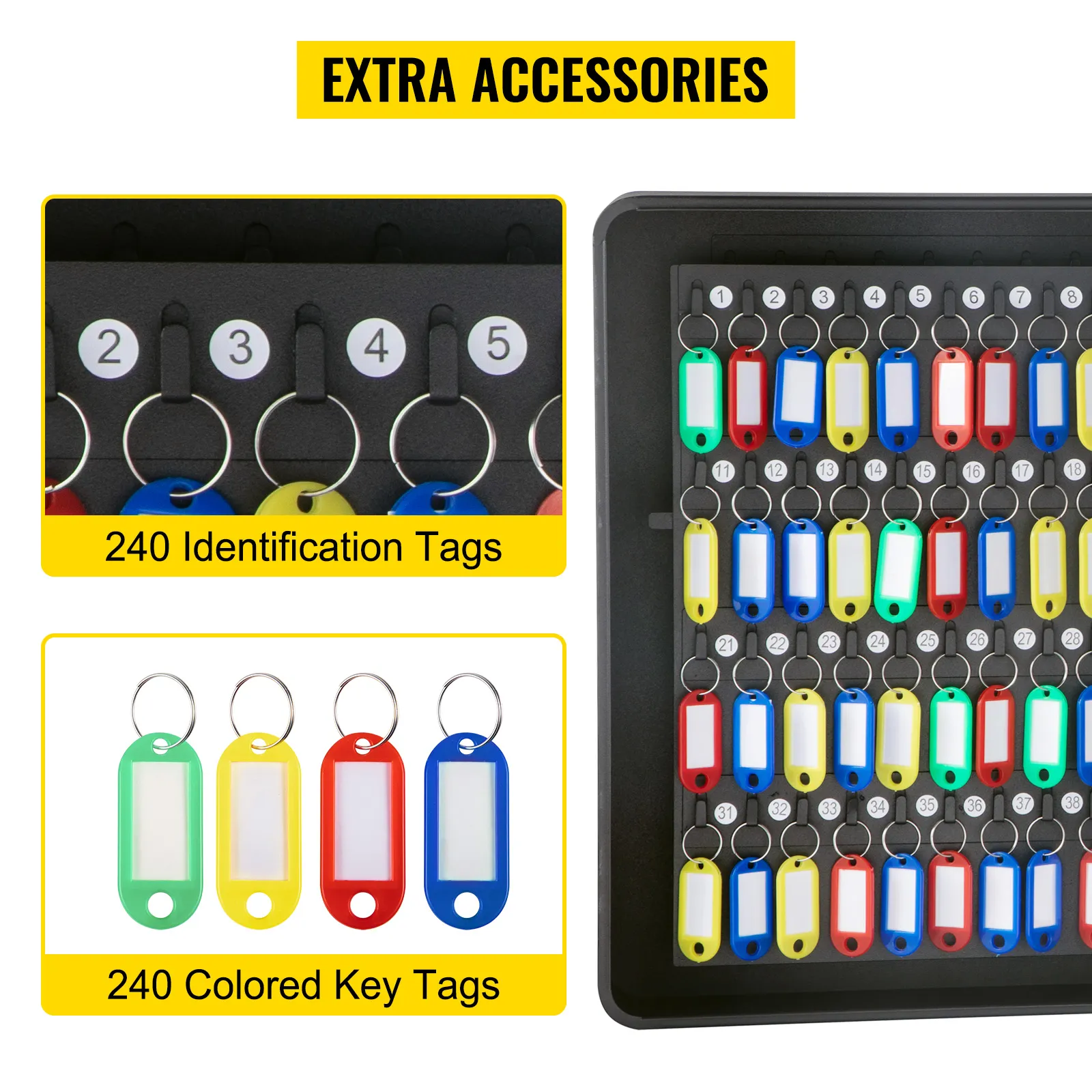 Armario para llaves VEVOR con 240 etiquetas de identificación y colores para un almacenamiento organizado.