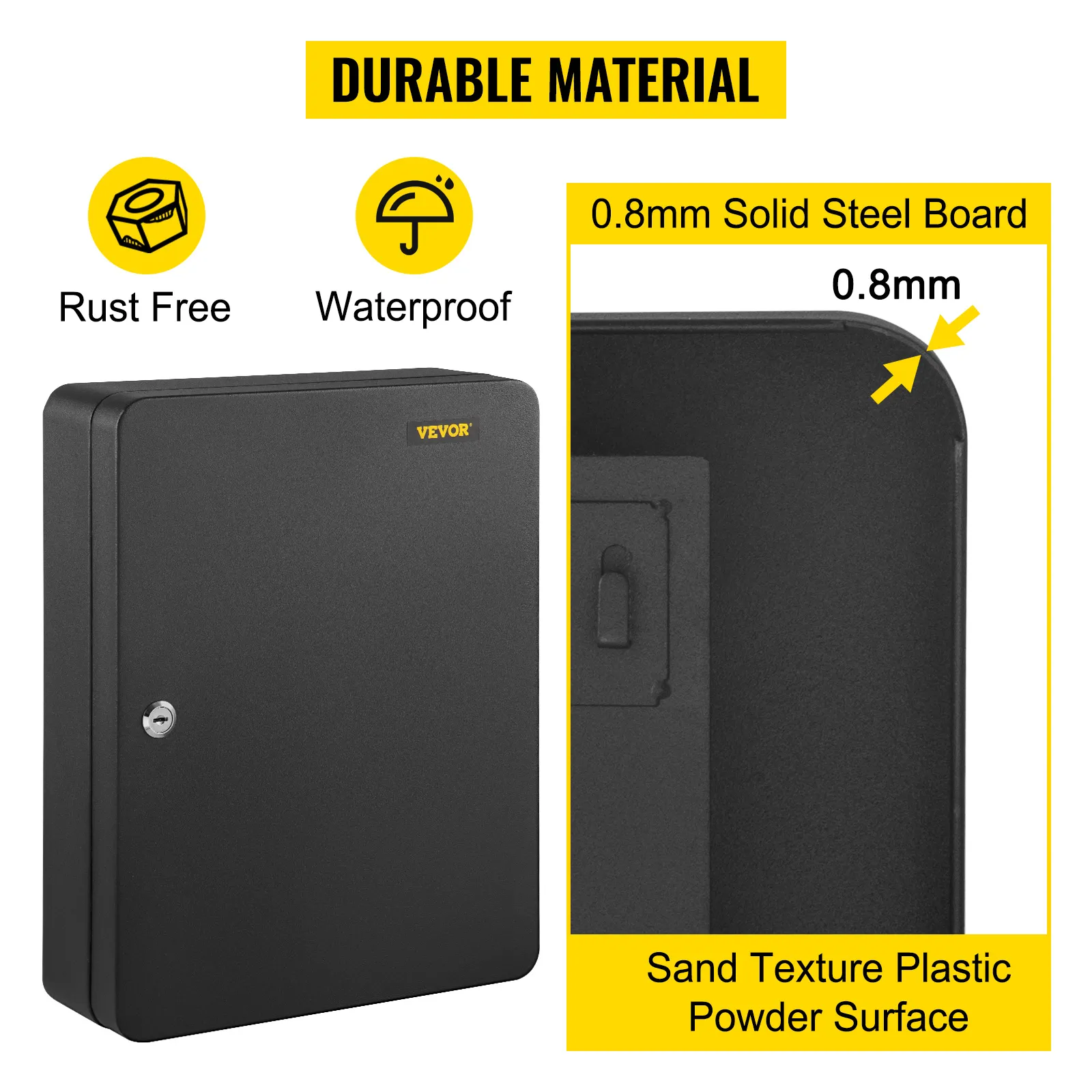 Gabinete de llaves VEVOR negro, resistente a la oxidación, resistente al agua, tablero de acero sólido de 0,8 mm, superficie con textura de arena.