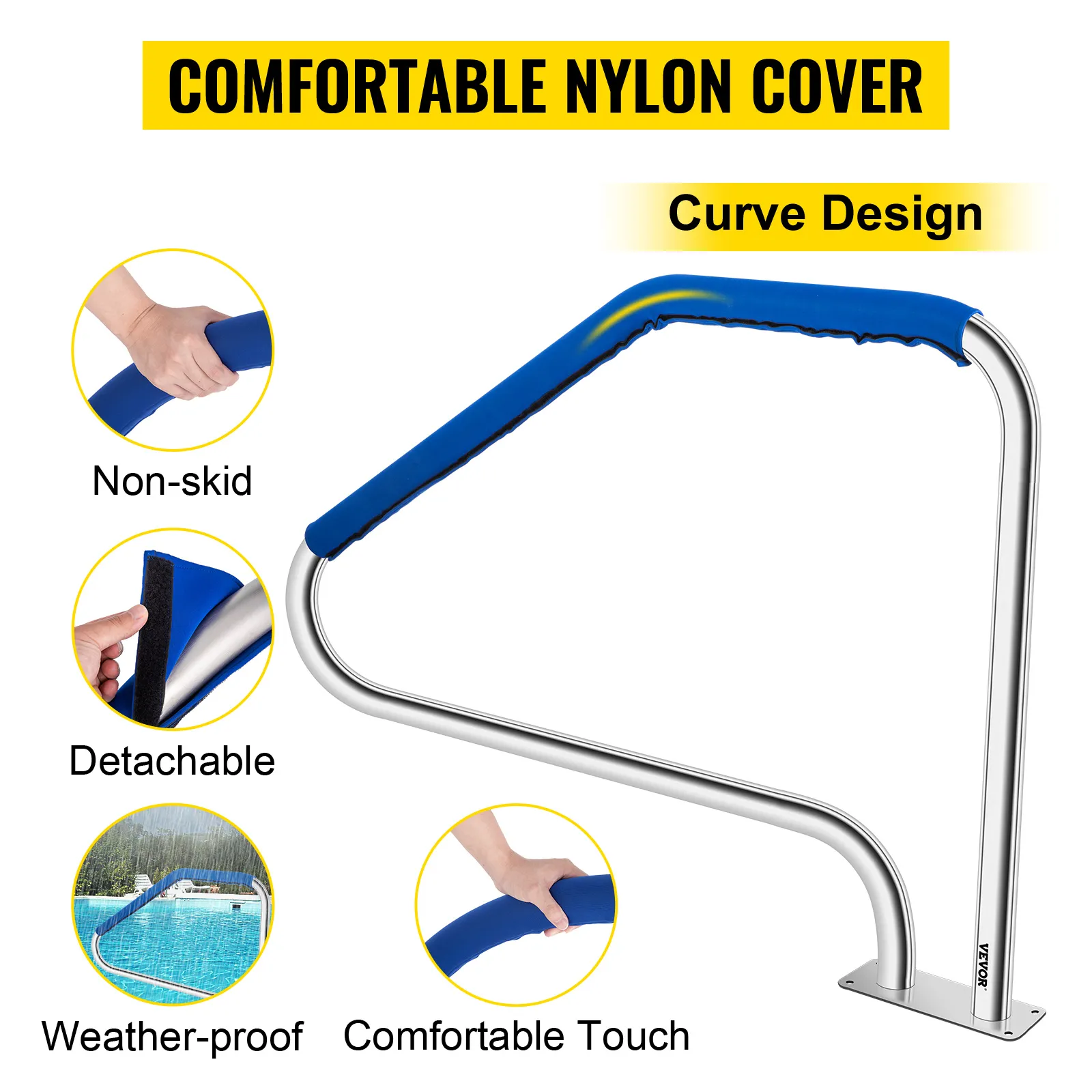 VEVOR Pool-Handlauf mit komfortabler Nylon-Beschichtung, rutschfest, abnehmbar, wetterfest.