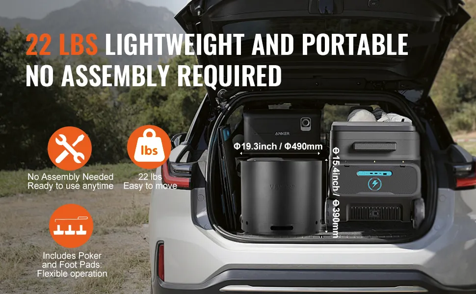 Braciere senza fumo VEVOR da posizionare nel retro dell'auto, leggero e portatile (pesa solo 10 kg) e non richiede montaggio.