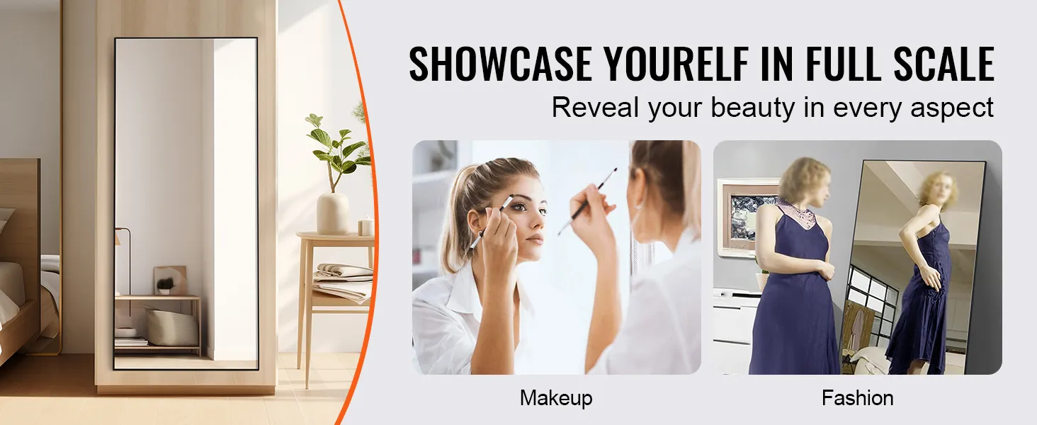 VEVOR full length mirror in bedroom and makeup and fashion applications. showcase yourself in full scale.