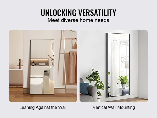 VEVOR full length mirror showcasing leaning and wall-mounted versatility for diverse home needs.