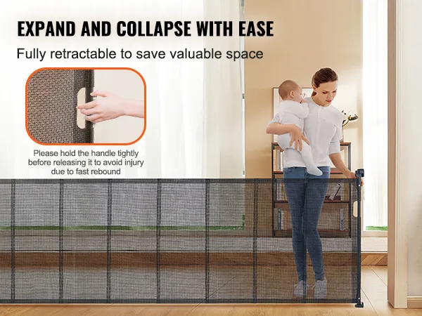 Het VEVOR uitschuifbare babyhekje is eenvoudig uit te klappen en in te klappen en is volledig uitschuifbaar om ruimte te besparen.