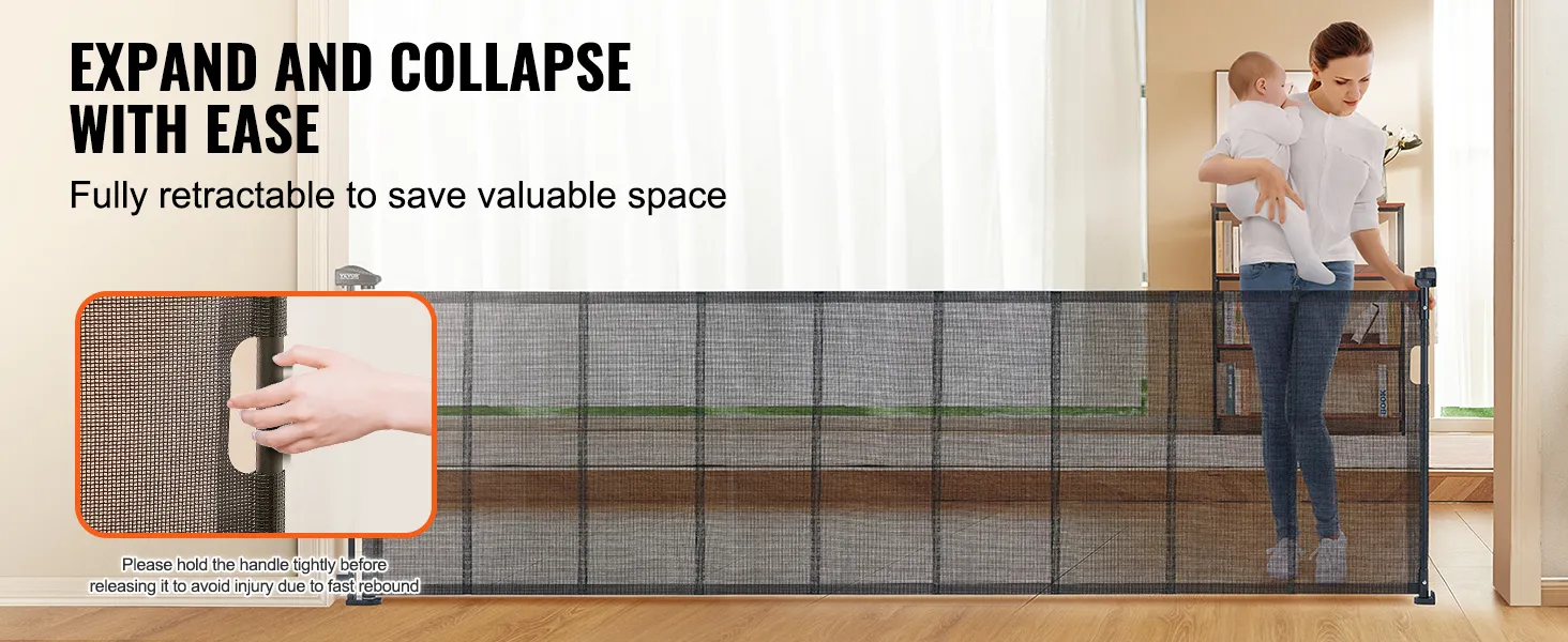 Het VEVOR uitschuifbare babyhekje is eenvoudig uit te klappen en in te klappen en is volledig uitschuifbaar om ruimte te besparen.