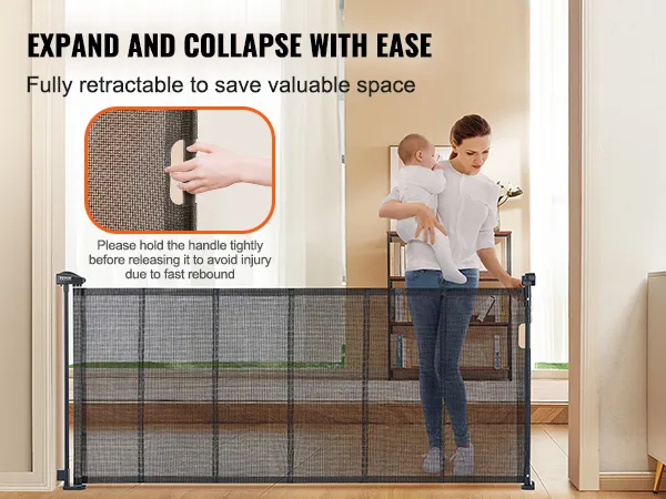 VEVOR retractable baby gate, easy to expand and collapse, fully retractable to save valuable space.