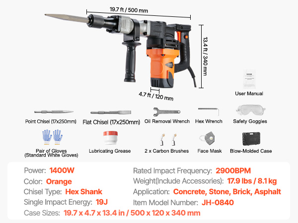 VEVOR Demolition Jack Hammer Concrete Breaker 1400W Electric