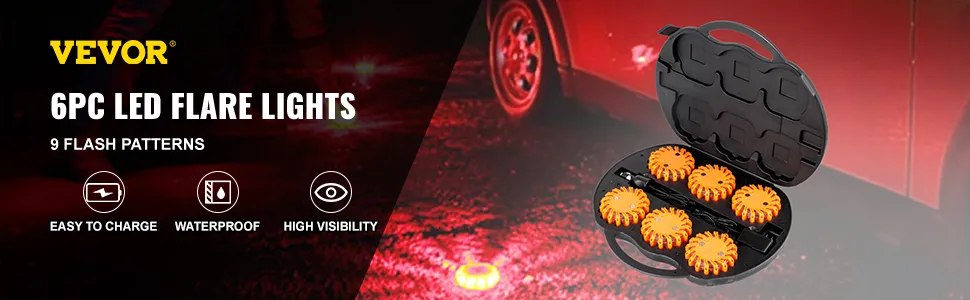 Luces LED de carretera VEVOR, 6 unidades, impermeables, fáciles de cargar, alta visibilidad.