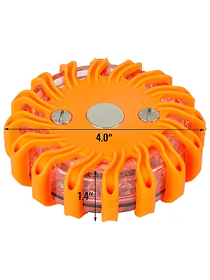 Bengalas de carretera VEVOR de color naranja con dimensiones de 4,0" de diámetro y 1,4" de altura.