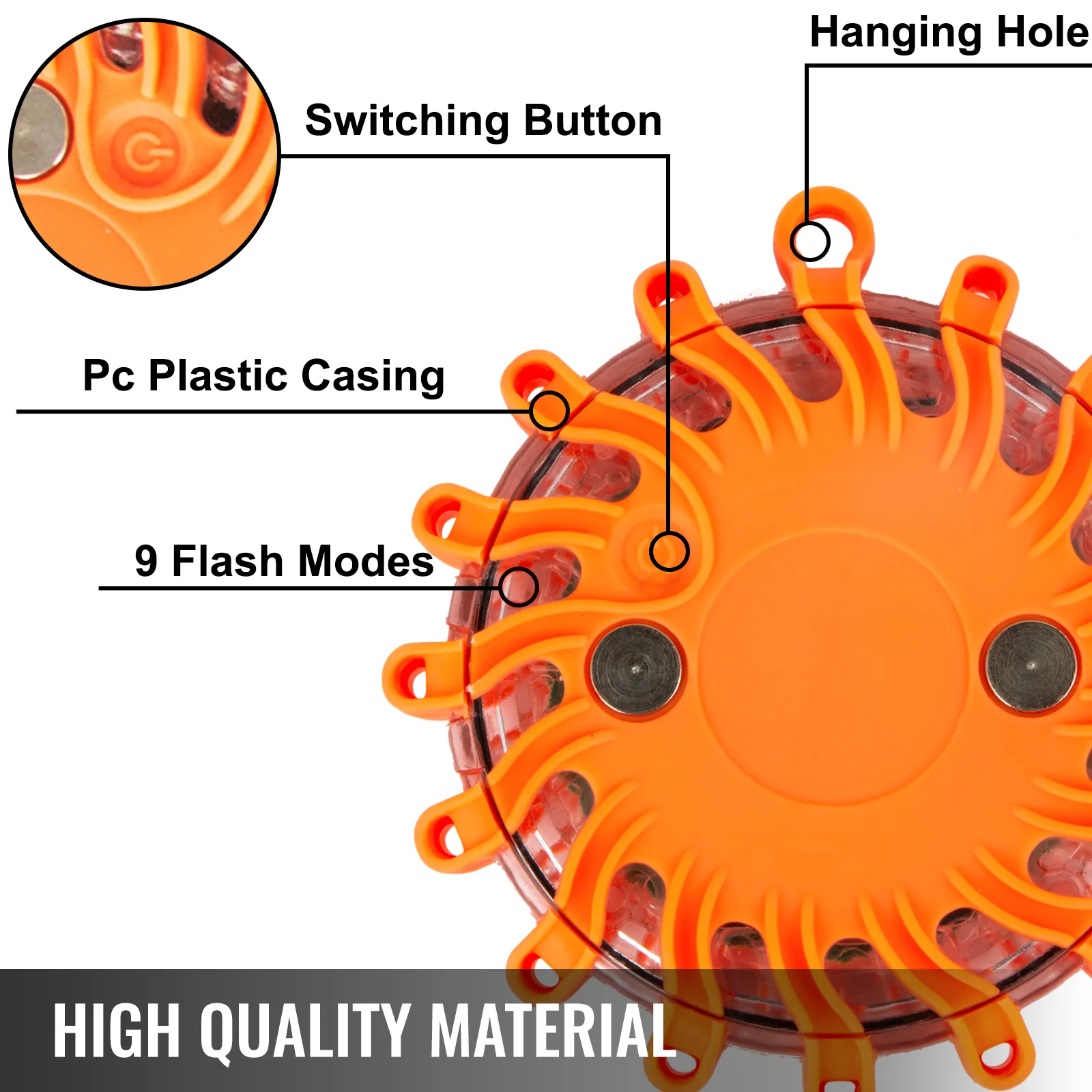 Bengalas de carretera VEVOR con carcasa de plástico para PC y 9 modos de flash, con orificio para colgar.