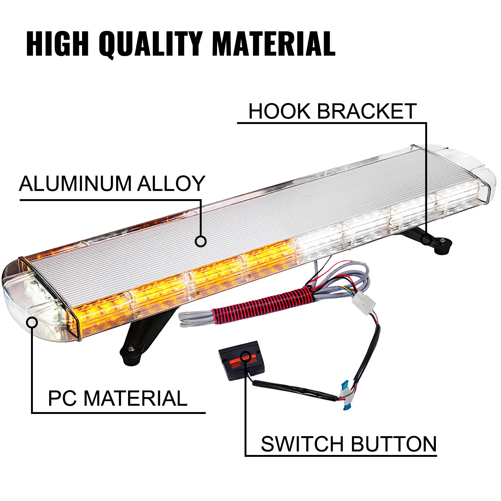 Barra de luz estroboscópica VEVOR con aleación de aluminio, soporte de gancho y botón interruptor.
