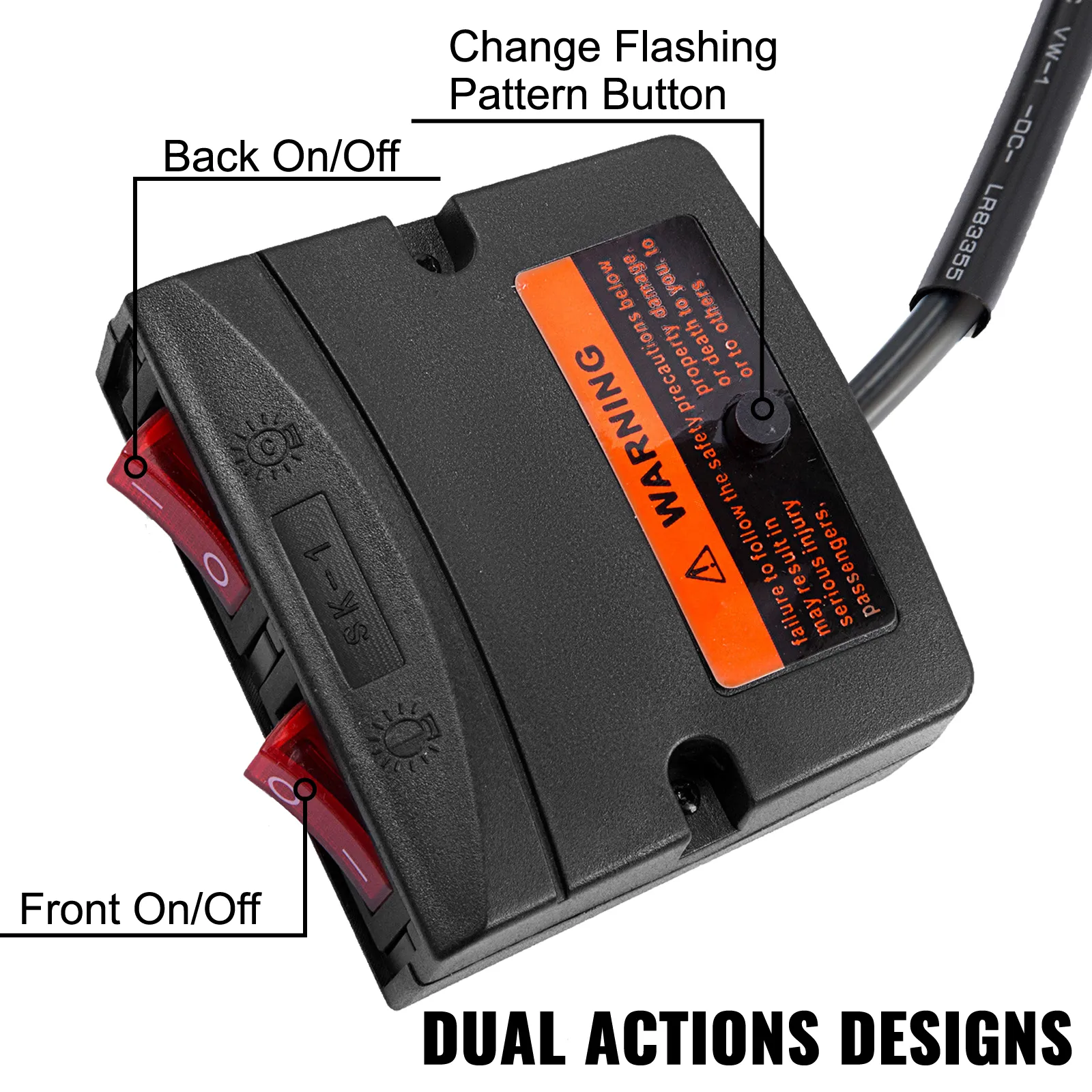 Controlador de barra de luz estroboscópica VEVOR con botones de encendido/apagado y patrón intermitente.