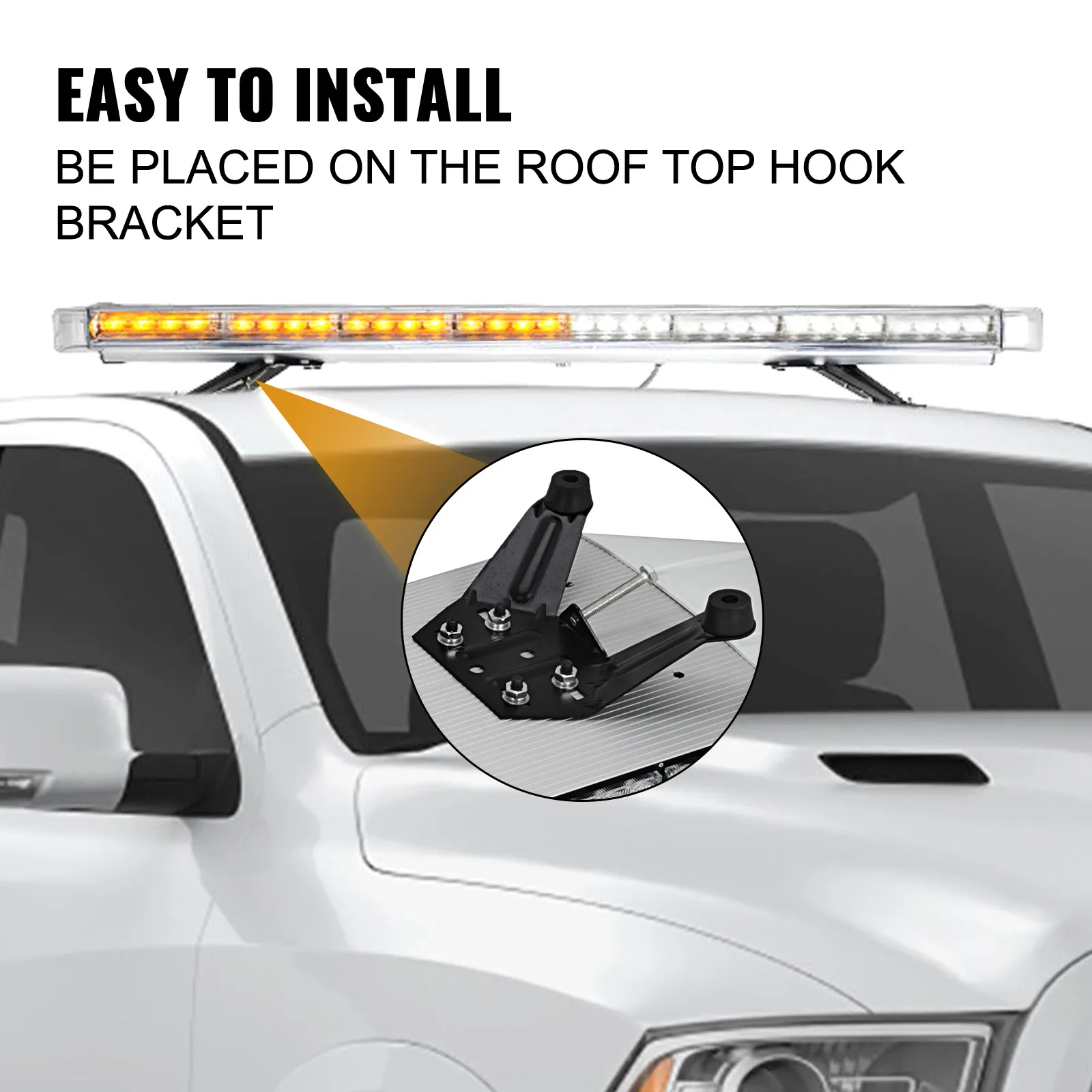 Barra de luz estroboscópica VEVOR montada en el techo del camión con soporte fácil de instalar.