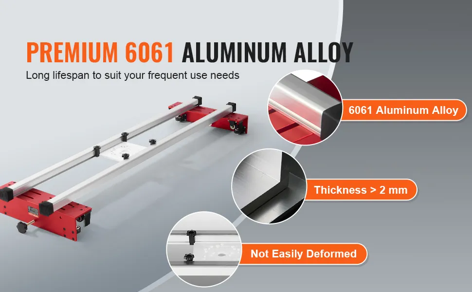 VEVOR router sled made from premium 6061 aluminum alloy, thickness > 2mm, not easily deformed.